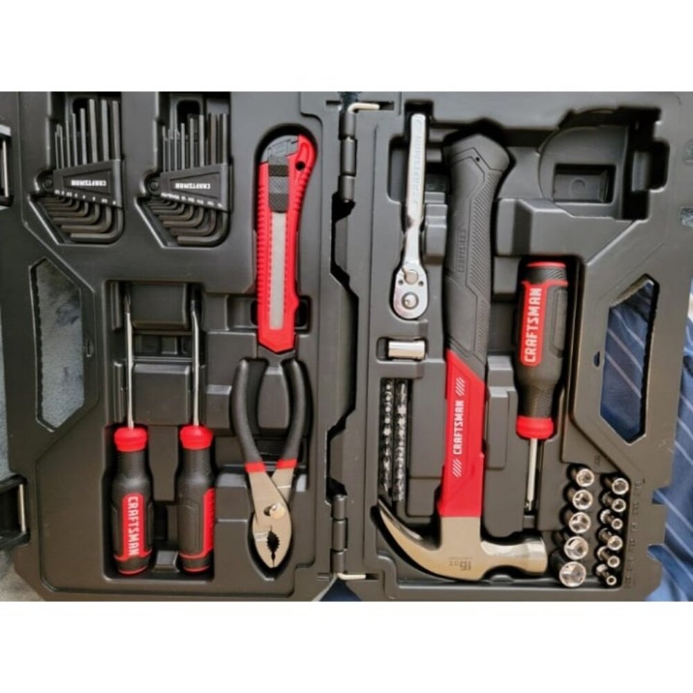 Home Tool Kit Mechanics Tool Set 57-Piece Hammer Screwdrivers Drill Bits